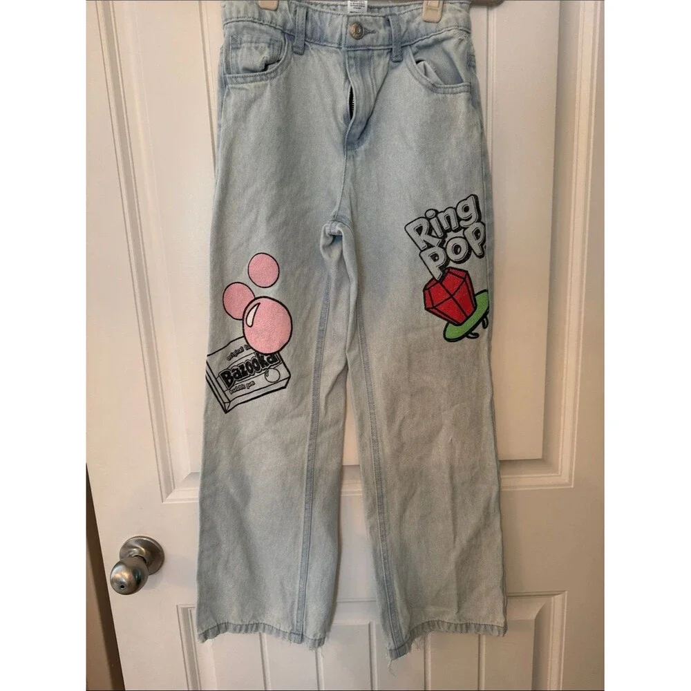 Justice Light Wash Jeans with Pink Balloon & Red Ring Pop Art